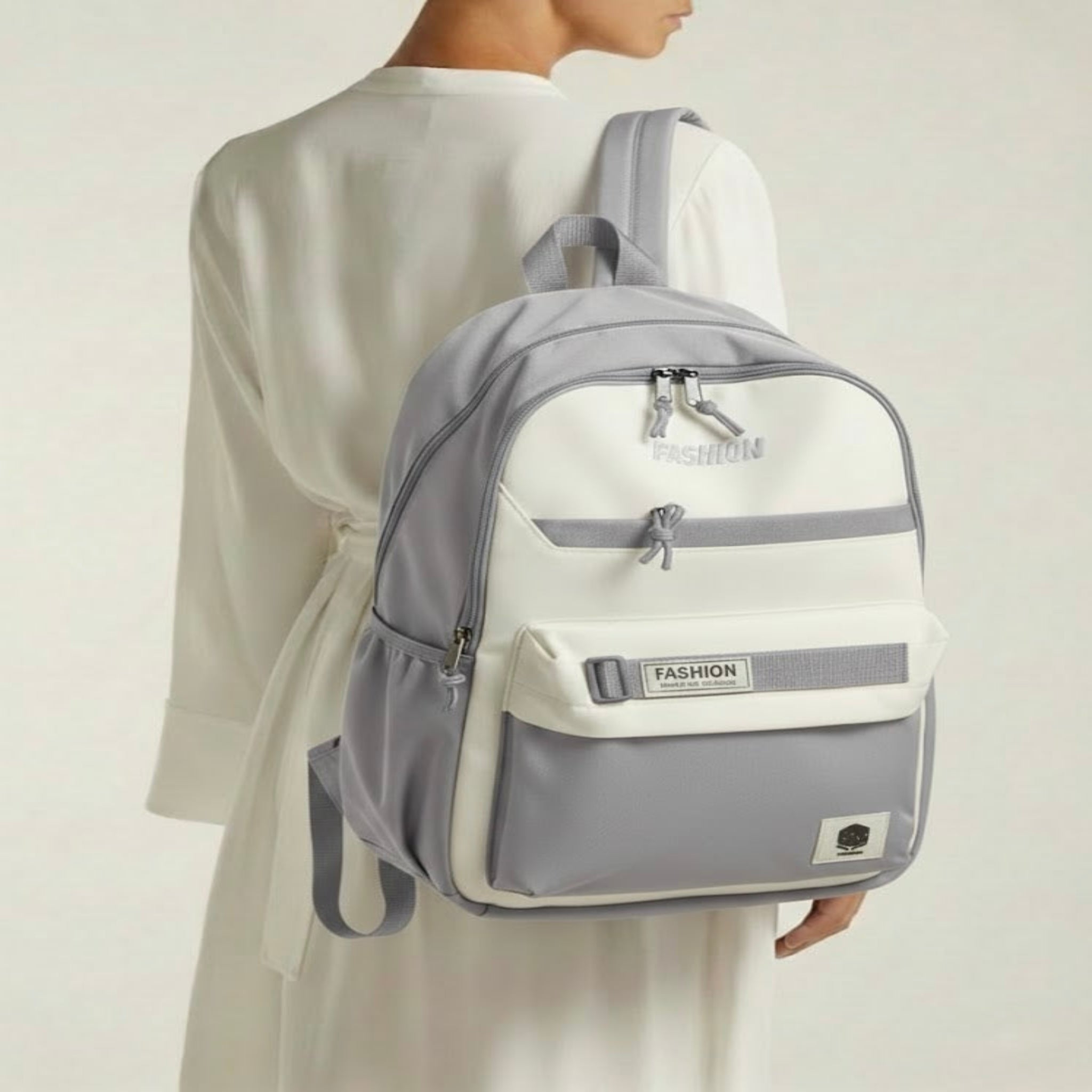 Viyaro Aesthetic Two-Tone Grey Canvas Backpack