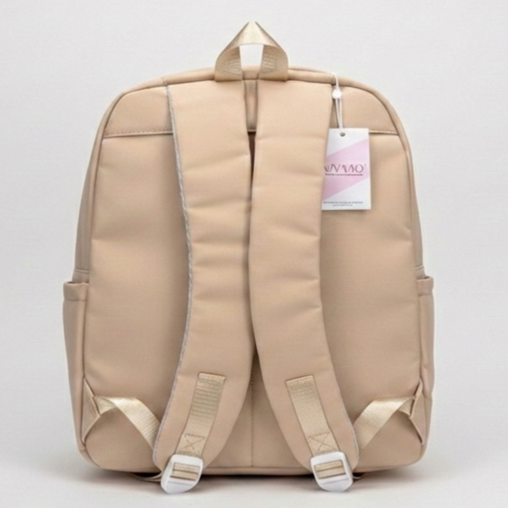 Viyaro Aesthetic Two-Tone Beige Canvas Backpack