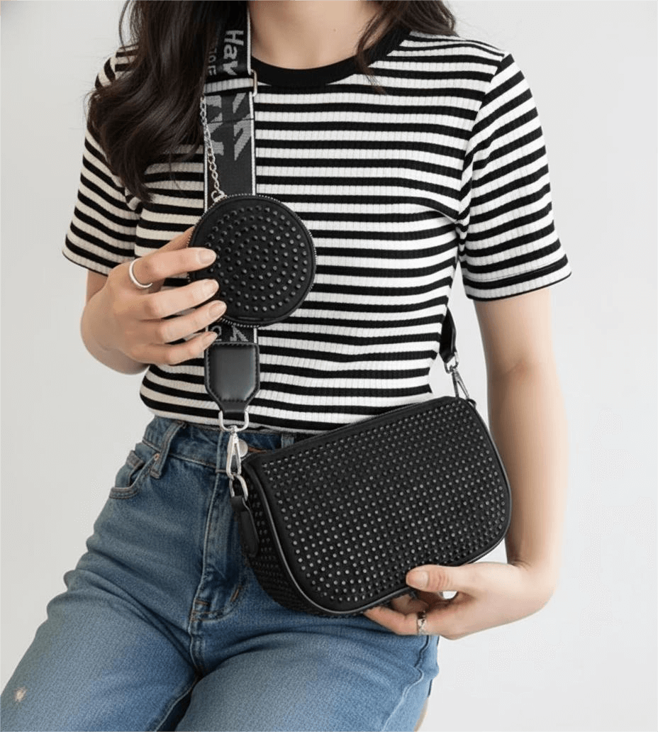 Rhinestone Sling Bag & Coin Pouch Set