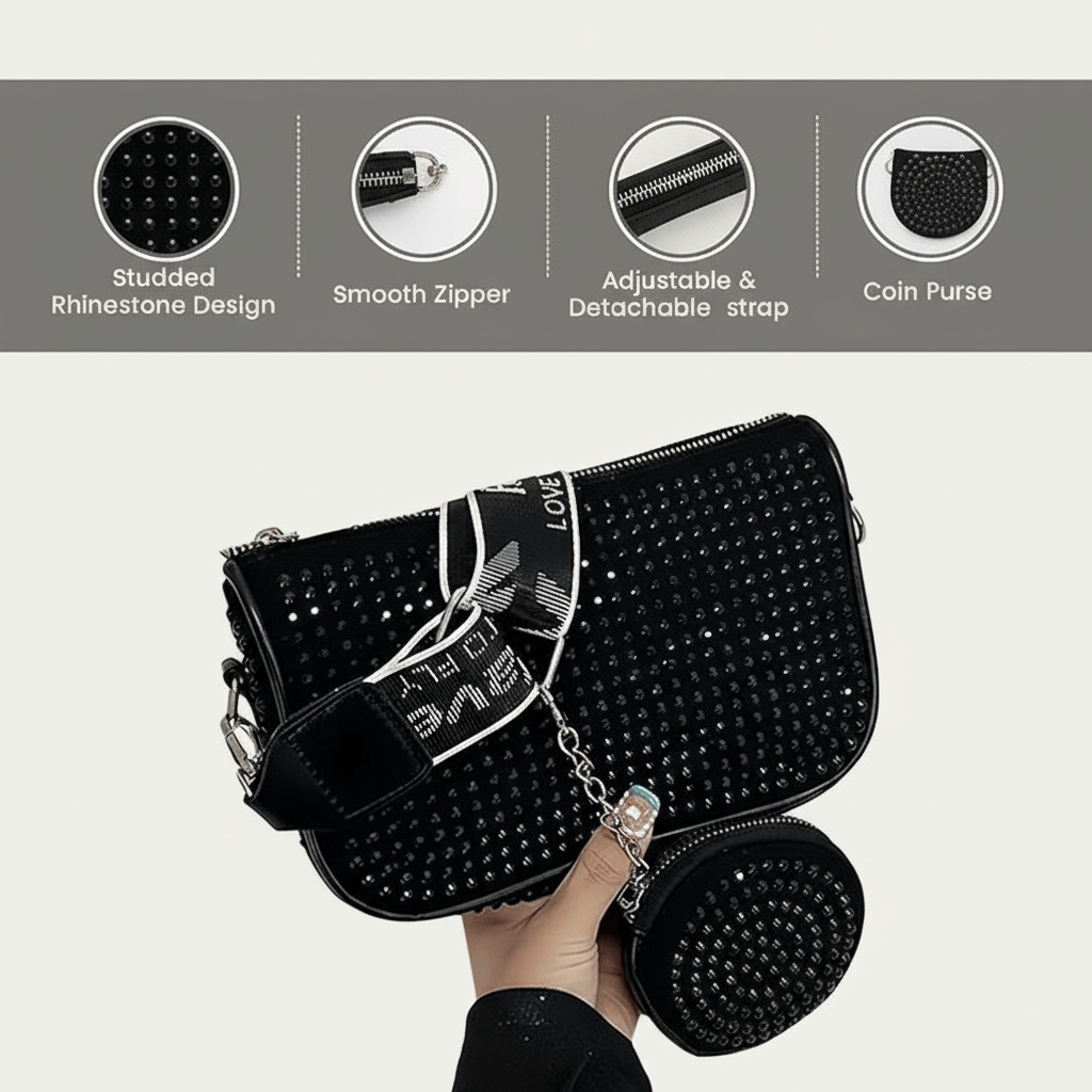 Rhinestone Sling Bag & Coin Pouch Set