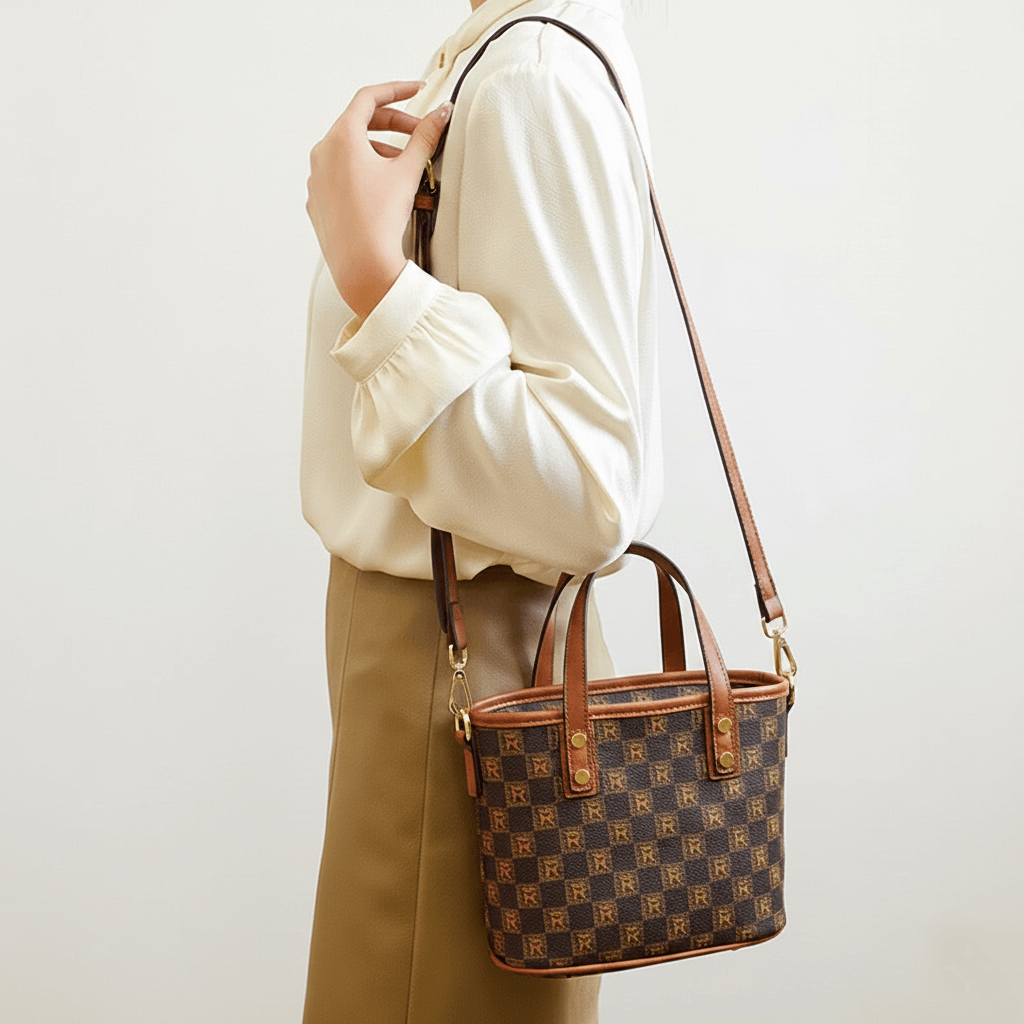 Classic Top Handle Crossbody Bag with Round Gold Accent