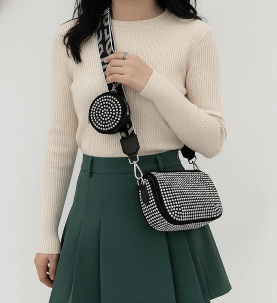 Rhinestone Sling Bag & Coin Pouch Set