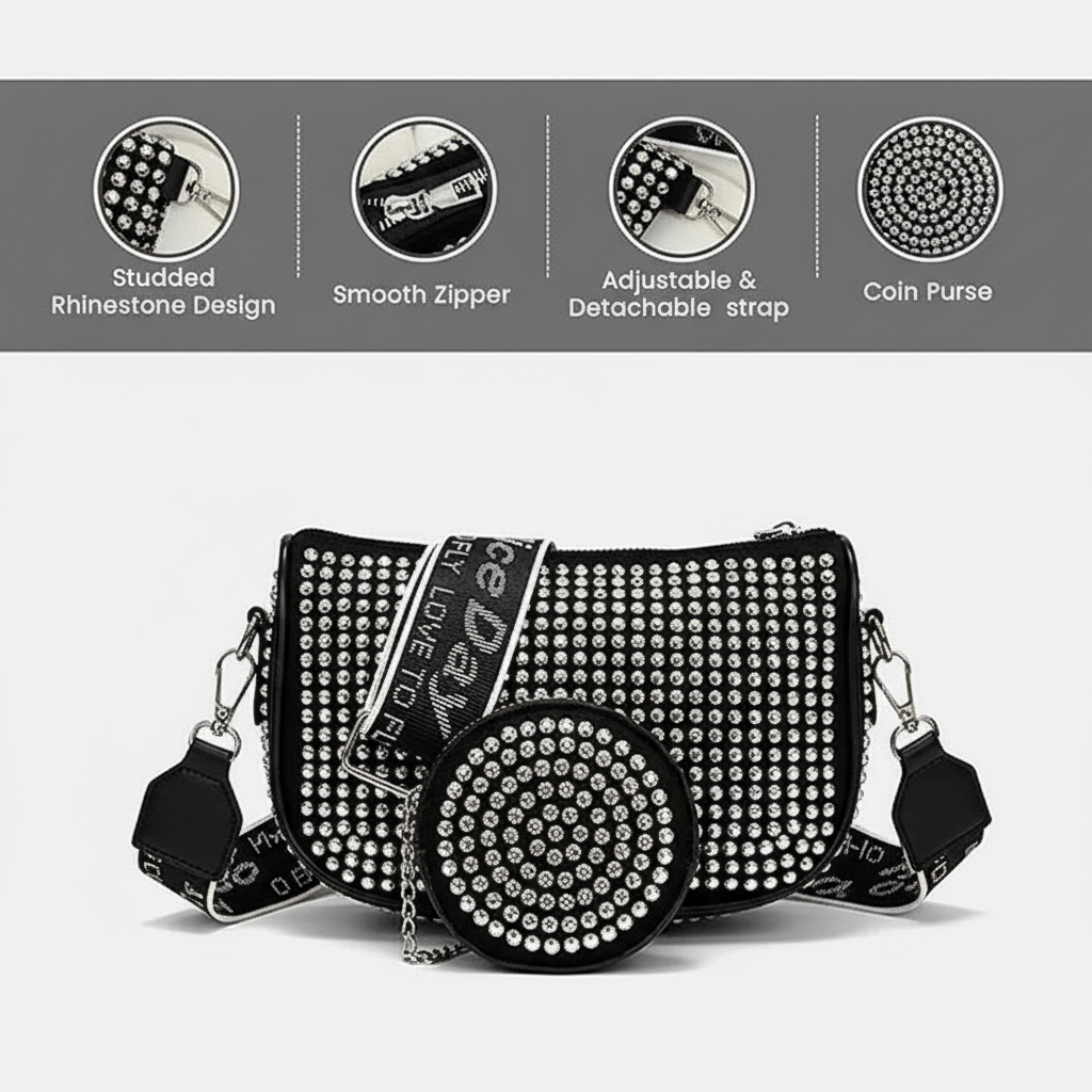Rhinestone Sling Bag & Coin Pouch Set