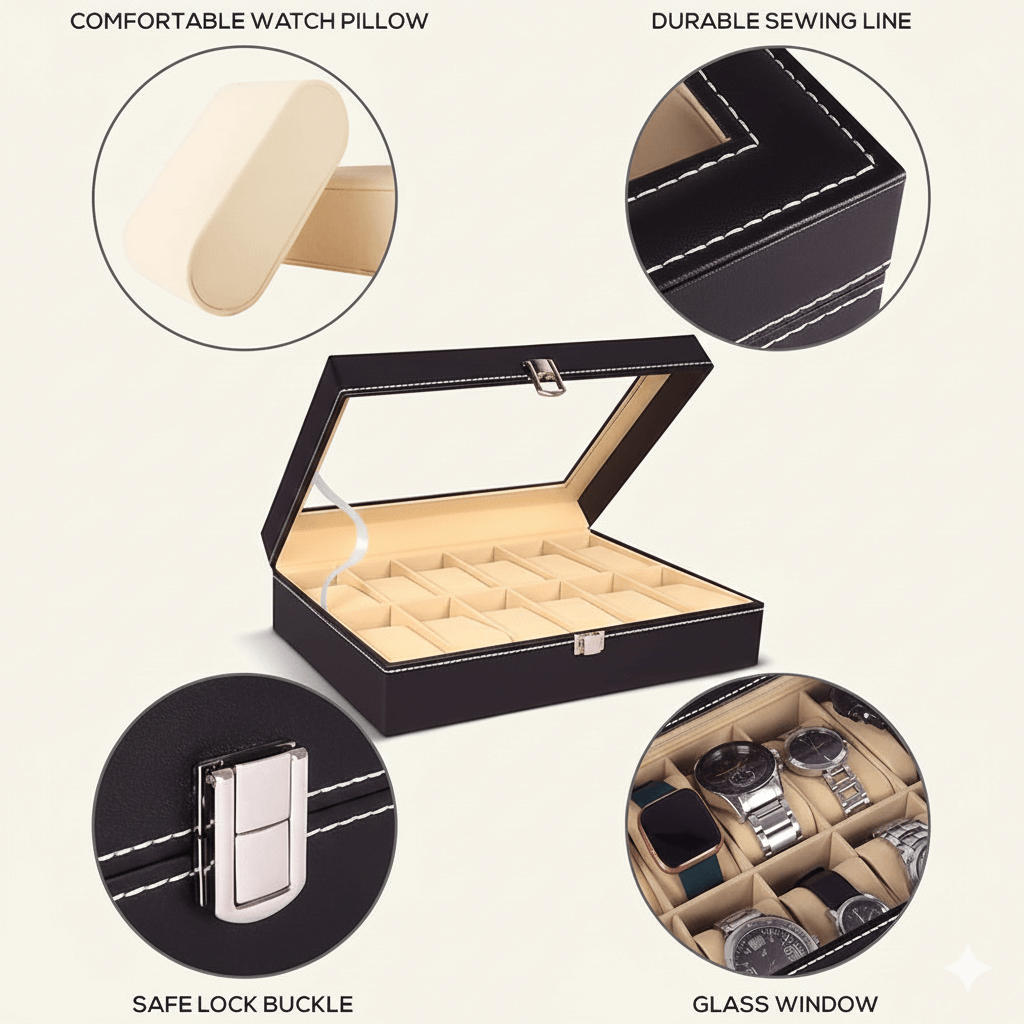 Premium 12-Slot Watch Storage Box